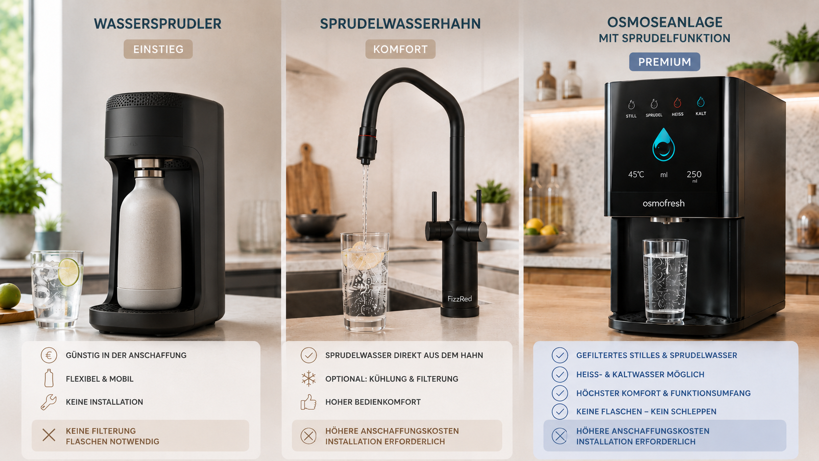 Wassersprudler, Osmoseanlage mit Sprudelfunktion oder Sprudelwasserhahn?