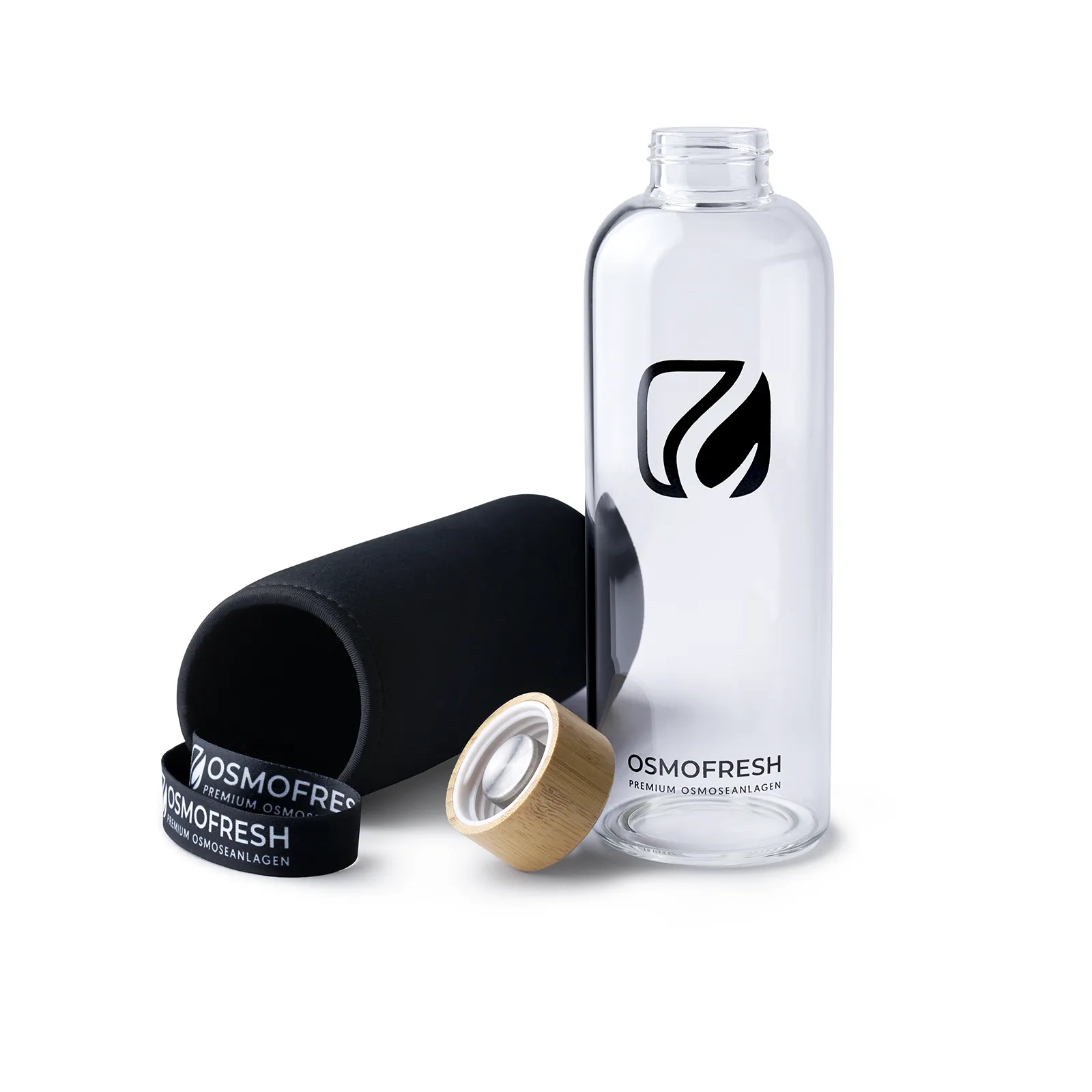 Bambusflasche 750ml mit Bambus-Edelstahl Deckel & Neopren-Sleeve